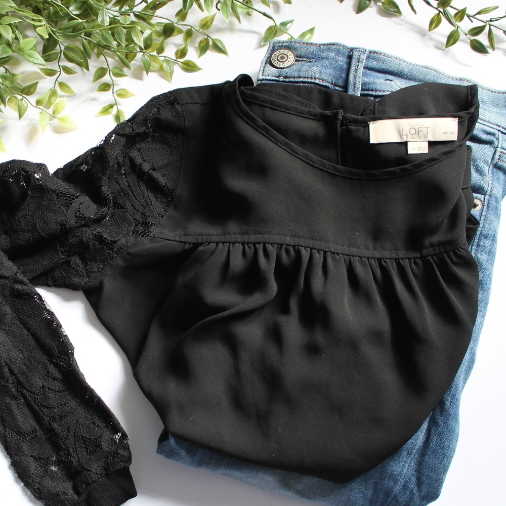 LOFT Lace Arm Top, SP in Black